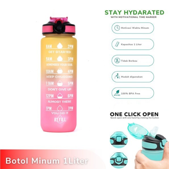 Botol Minum Tumbler Olahraga Sport Unik 1L FREE Stiker Tritan motivasi