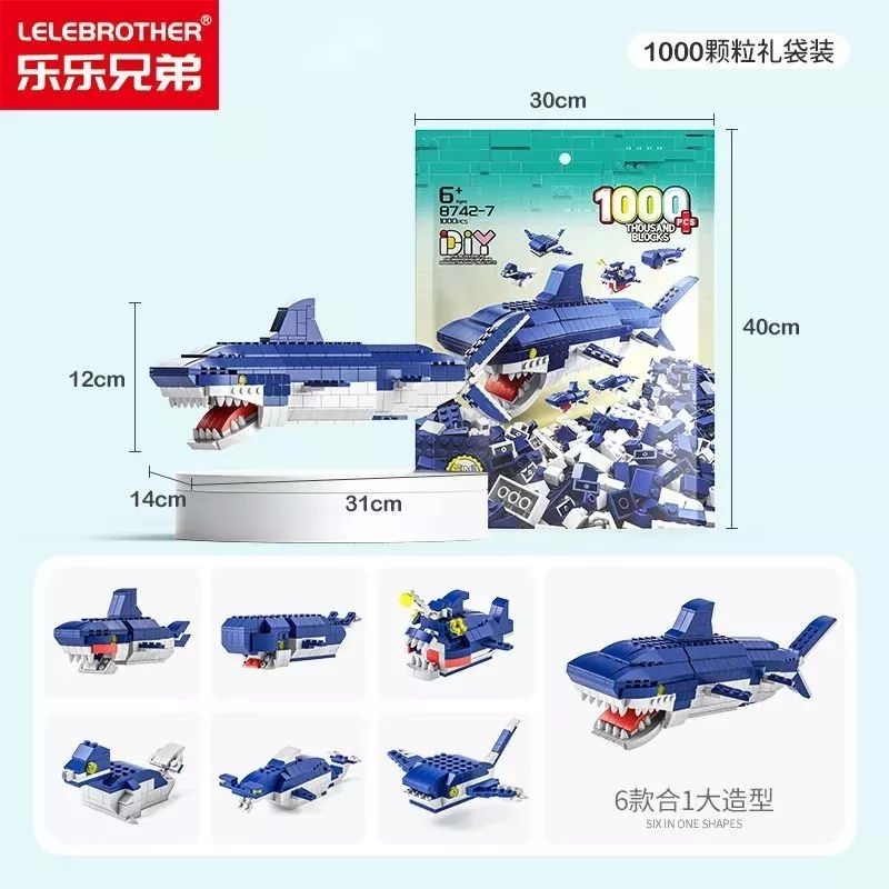 JOFESTORE88 X FerenHongXia 1000PCS MAINAN BALOK BANGUNAN MODEL SHARK HIU