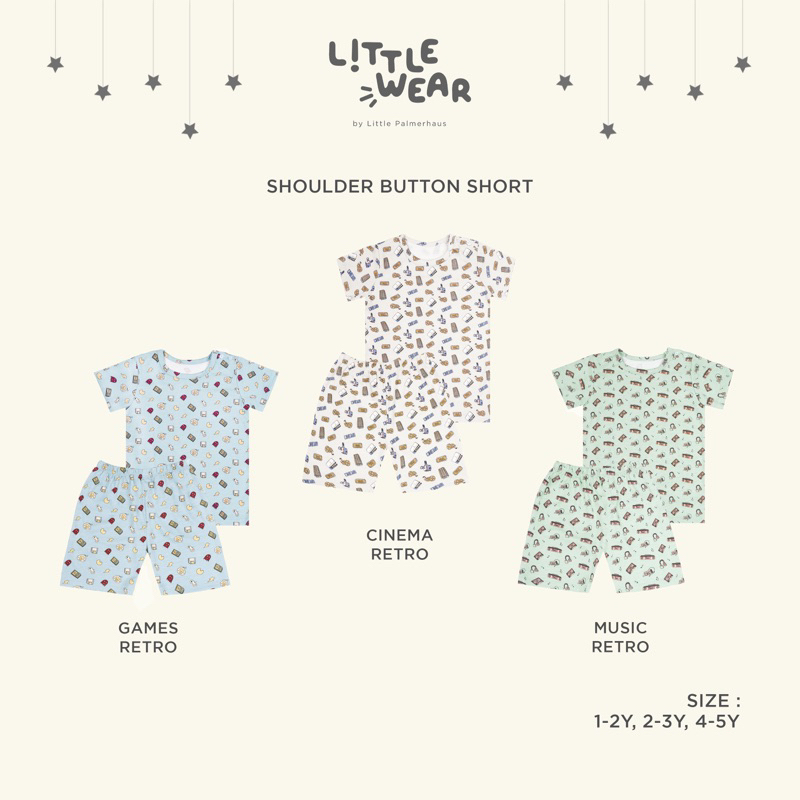 Little Palmerhaus - Setelan Anak Lengan dan Celana Pendek Little Wear Shoulder Button Katun bamboo (1-5 Tahun)