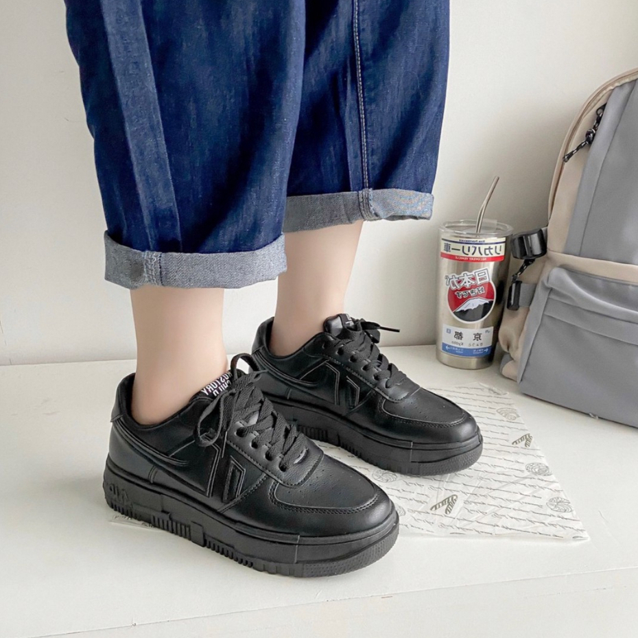 AVANCEID KOLEKSI ALLBLACK SIZE 36-44 Sepatu Sneakers Wanita Sekolah Kerja Hitam Import