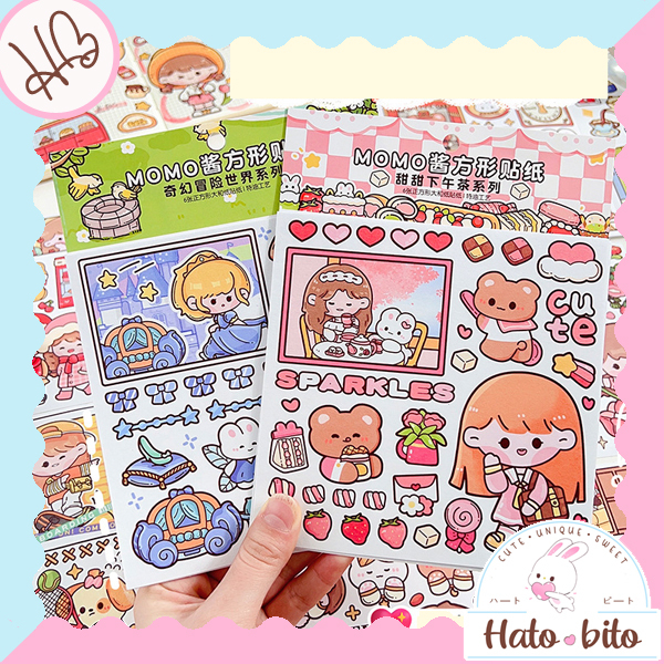 

1 set isi 6 lembar sticker momo square ukuran besar 14 x 14 cm deco stiker karakter lucu cute kawai aesthetic HB1400
