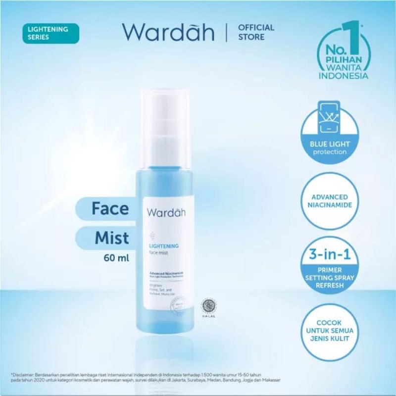 WARDAH LIGHTENING FACE MIST 60ml - Face MIst 3-In-1 dengan Advanced Niancinamide