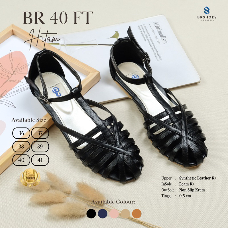 [SIAP KIRIM] BRShoes40 Ft Hitam Sandal Tali Casual Flat Wanita