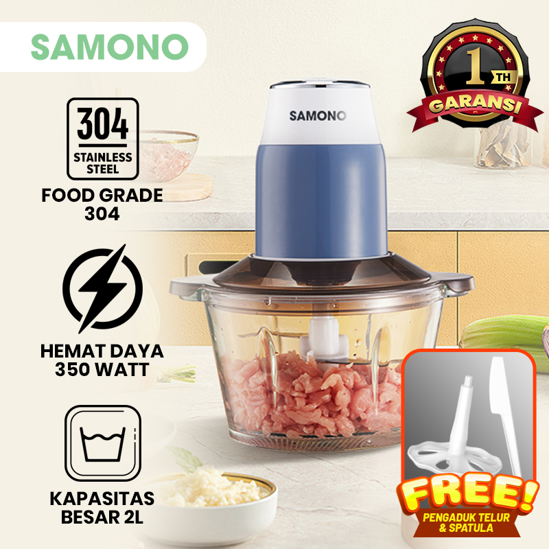 SAMONO Chopper Makanan 350 watt 4 Pisau Mangkok Kaca Penggiling Daging Food Grade SW-069S