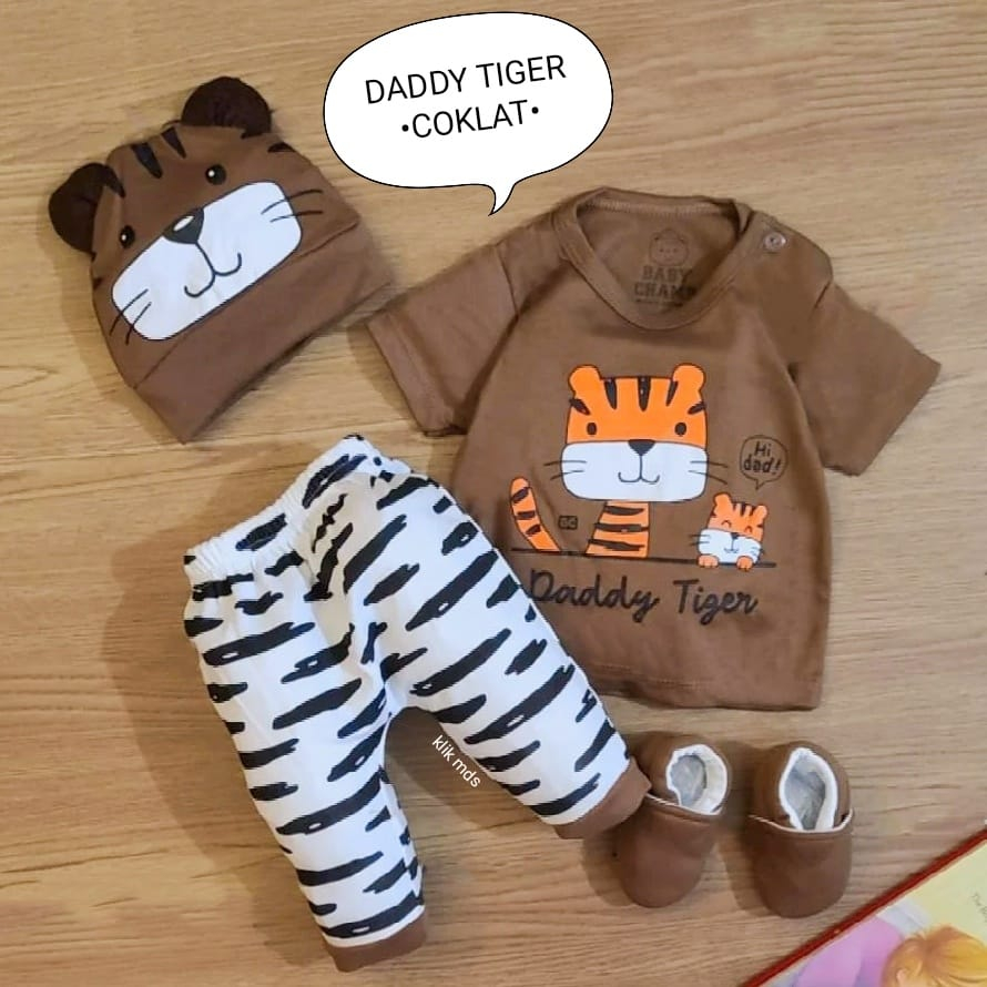 Setelan Baju Anak Bayi Laki-Laki Atasan Dan Celana Motif Dad Is Cool Estimasi Usia 0-9 Bulan Free Topi Dan Sepatu