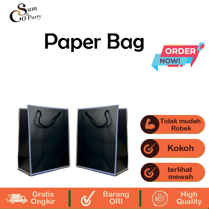 

1 PCS PAPER BAG PREMIUM TWO TONE UKURAN S WARNA HITAM PUTIH / PAPERBAG / TAS BELANJA