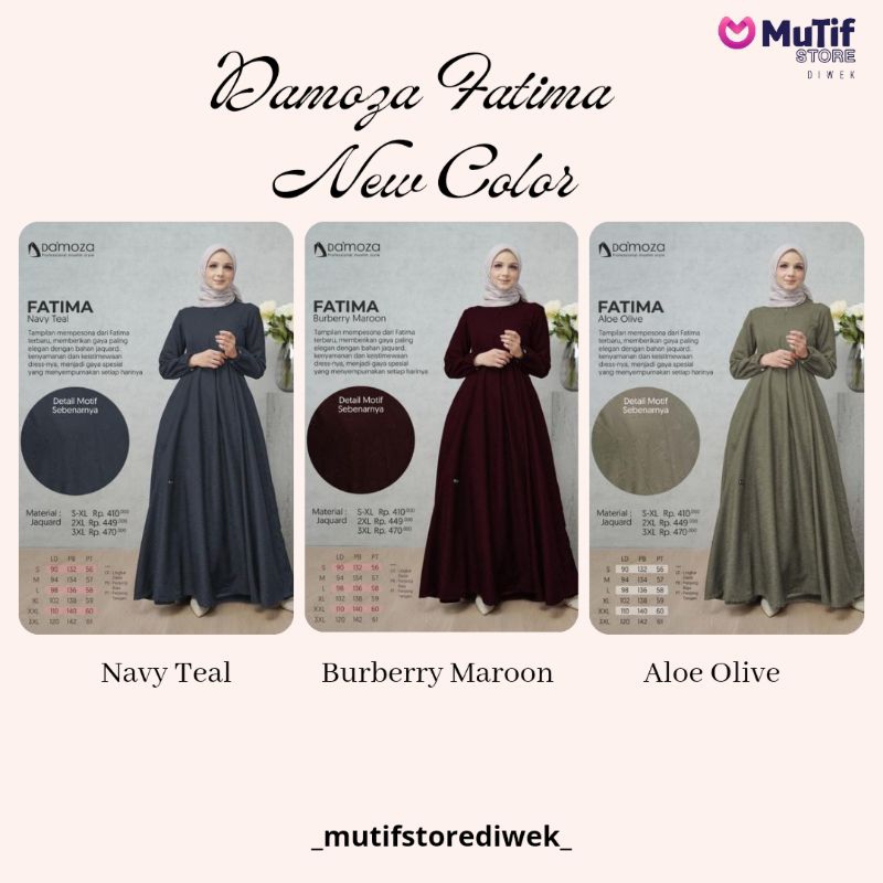 MUTIF GAMIS DAMOZA FATIMA NAVY TEAL| BURBERRY MAROON| ALOE OLIVE TERBARU 2023