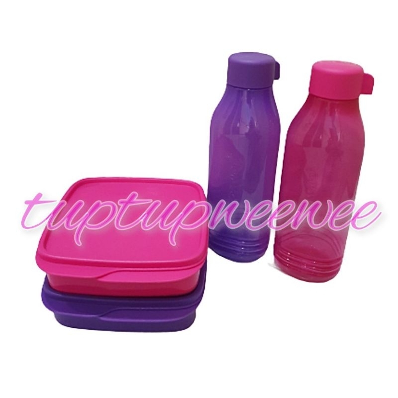 SET BEKAL BOTOL MINUM KOTAK MAKAN TUPPERWARE UNGU/FUSIA