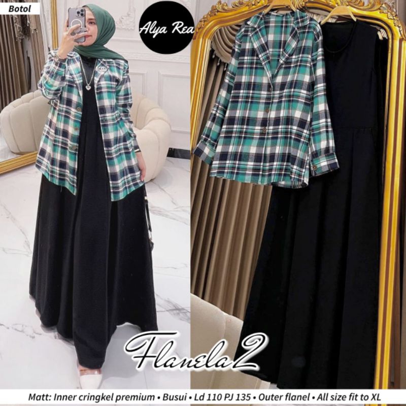 Flanel Set Anora Set Baju Setelan Gamis Dan Outer Wanita Setelan Cewek Terbaru Outer Flanel Best Sel