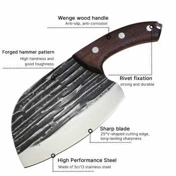 Pisau Dapur Koki untuk Daging Tulang Stainless Steel Forged Cleaver Knife 25cm / Golok Pemotong Cincang Pencacah Tulang Daging Super Tajam Anti Slip Pisau Jepang Original / Pisau Piso Potong Daging Ayam Sapi Kambing Pisau Dapur Stainless Anti Karat Murah