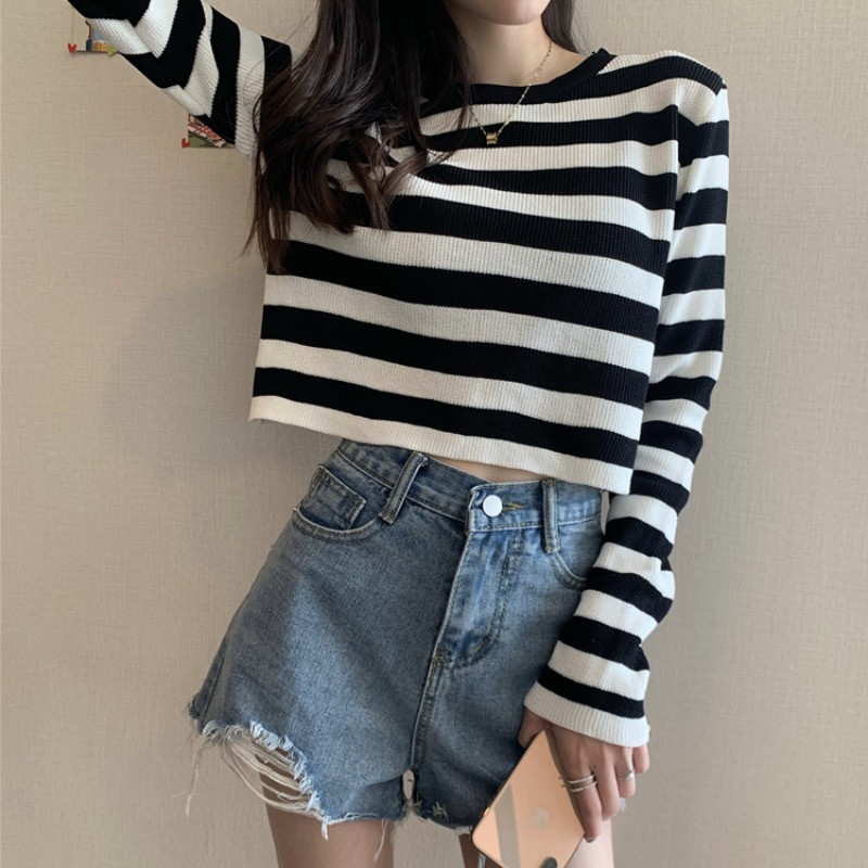 [TTEUDA] Crop Top Lengan Panjang Rajut Import Premium RK | Atasan Wanita Crop Rajut Import | Baju Cr