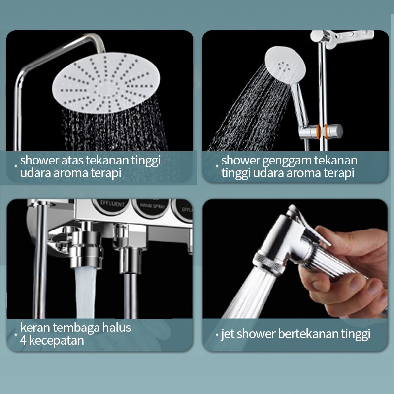 KERROGEE Shower Kamar Mandi 4 Dalam 1 Set Dengan Faucet /Shower Tiang Set Panas-Dingin/Set pancuran tembaga lengkap /4 Tombol Fungsi