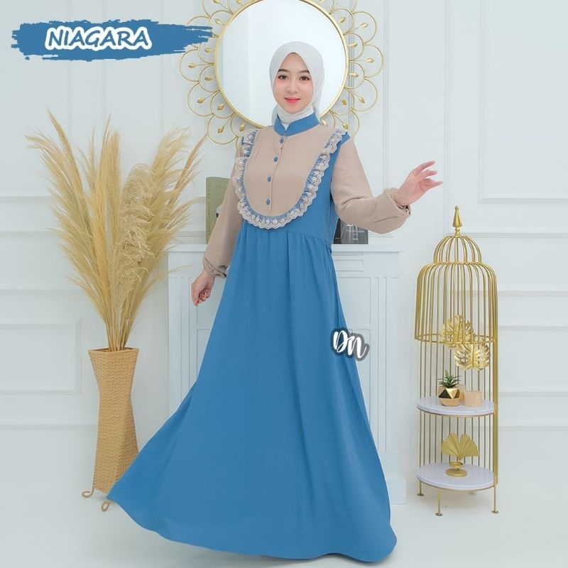 DRESS QIRANIA DN DAN ARETHA ARUMA AKU KARISSA CRINGKLE PREMIUM NONI STYLE RENDA DADA TREND WARNA MASA KINI