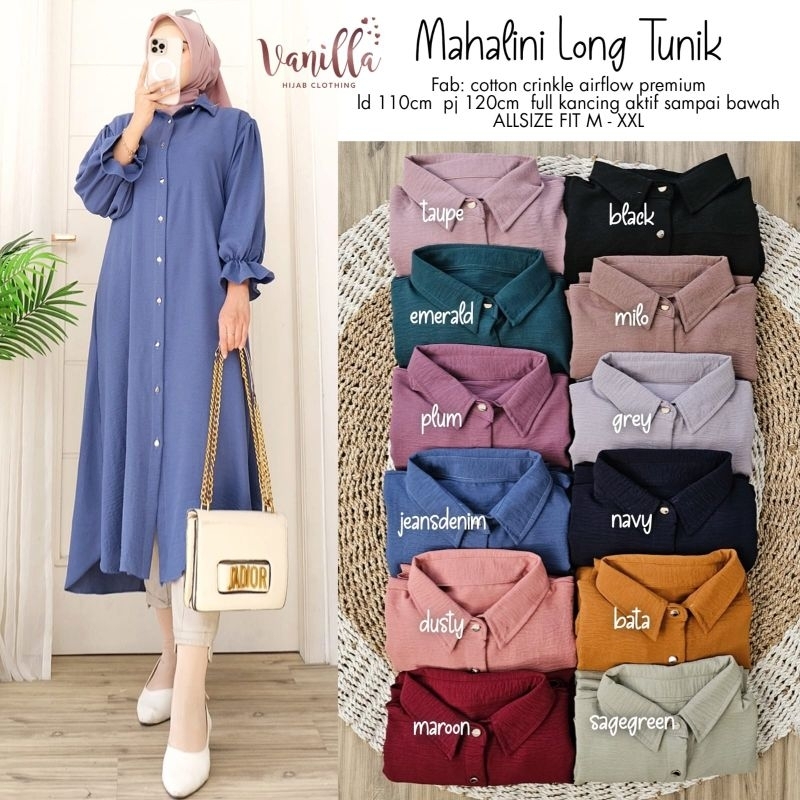 Mahalini Long Tunik | Tunik Wanita Terbaru Crinkle Jumbo