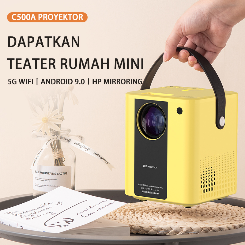 QIAOLET Portable Projector 6500 Lumens  C500 Android Proyektor Mini Bluetooth 5G Wifi Mendukung Netflix/Youtube Android 9.0 Projector