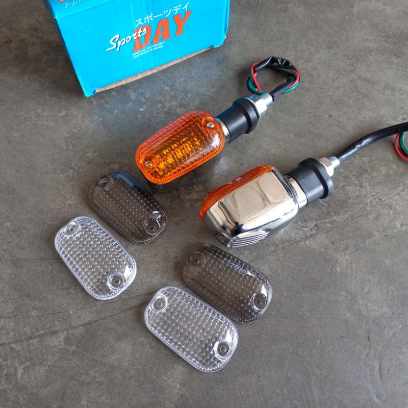 Lampu Sein Classic HD Sirip LED DRL Triple Kaca Reteng CB RX King Mini Full Besi Import