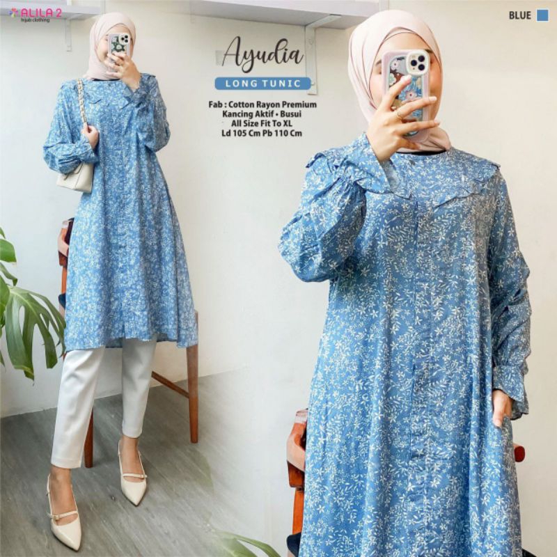Ayudia Tunik Wanita Baju Wanita Kekinian Tunik Kasual Tunik motif Bunga by alila