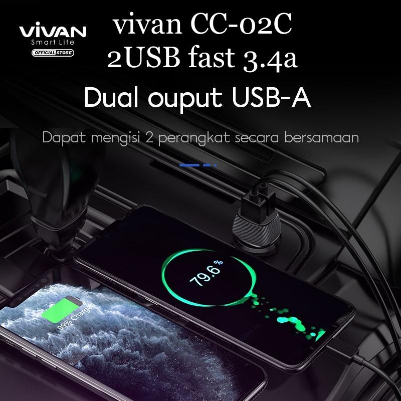 Car Charger VIVAN CC02C 3.4A Dual USB Smart IC Quick Charging Mobil Original BY.MINIGO