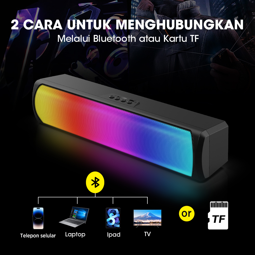 Popcorn Speaker Bluetooth Soundbar RGB 5-warna Pencahayaan Multifungsi Stereo Komputer/TV Speaker