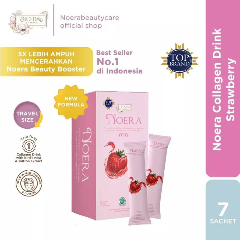 Noera Collagen 1 Box drink strawberry BPOM NOERA COLLAGEN minuman kolagen salmon dna birdnest and saffron extract pemutih kulit sehat 15 sachet kemasan baru