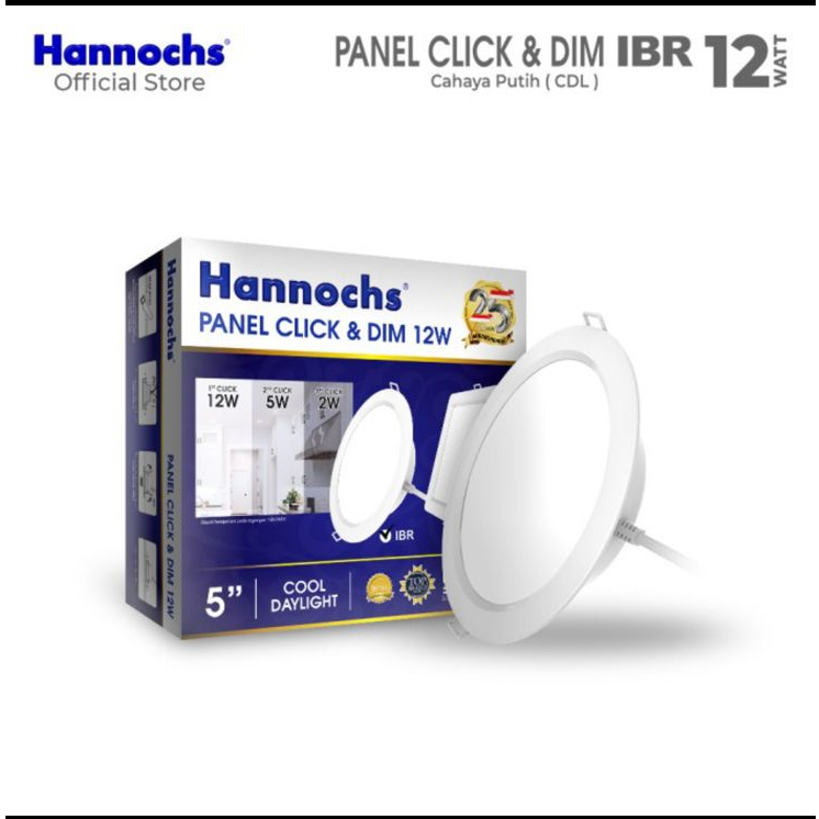 Lampu Downlight LED Hannochs Panel 12W CLICK &amp; DIM BULAT IB PUTIH