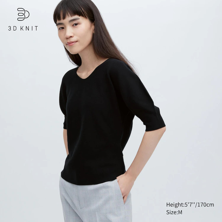 UNIQLO Sweater Rajut 3D Katun Lengan Volume Half