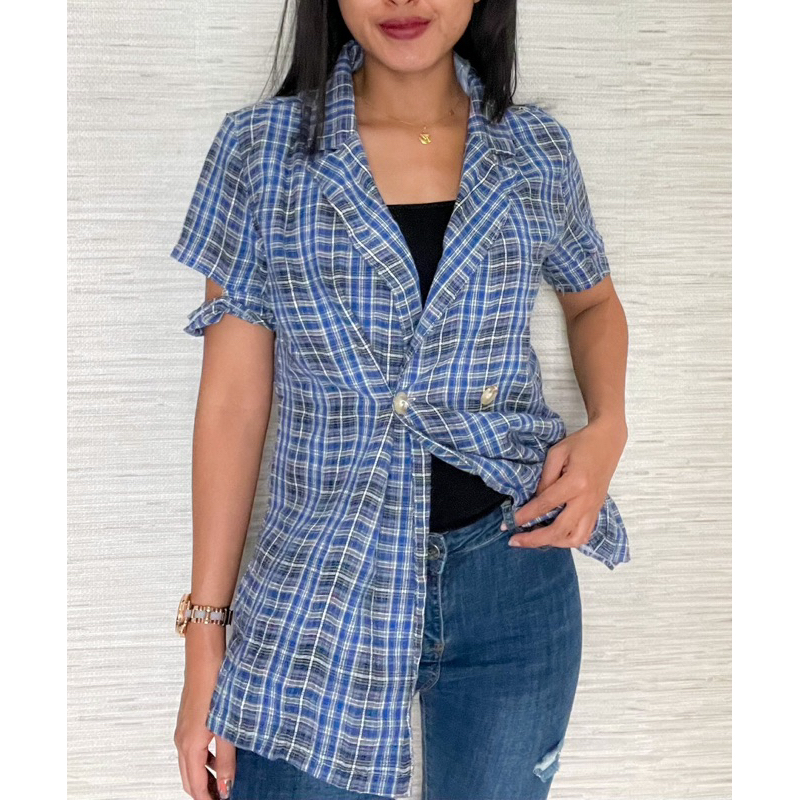 outer/ kemeja kerja wanita motif kotak-kotak
