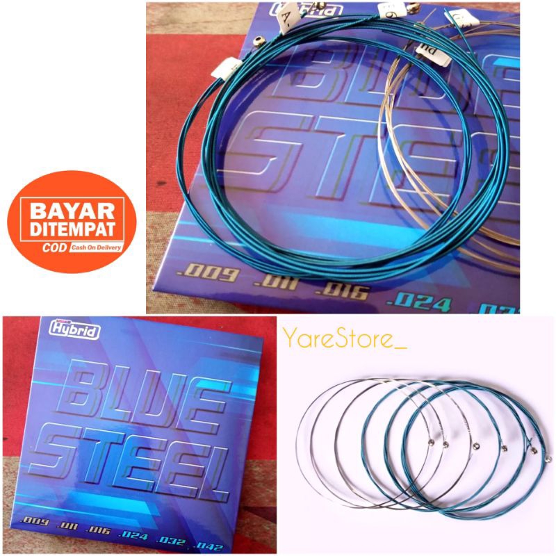 Senar Gitar Blue Steel - Senar Biru Satu Set 1 sampai 6, Ukuran 09