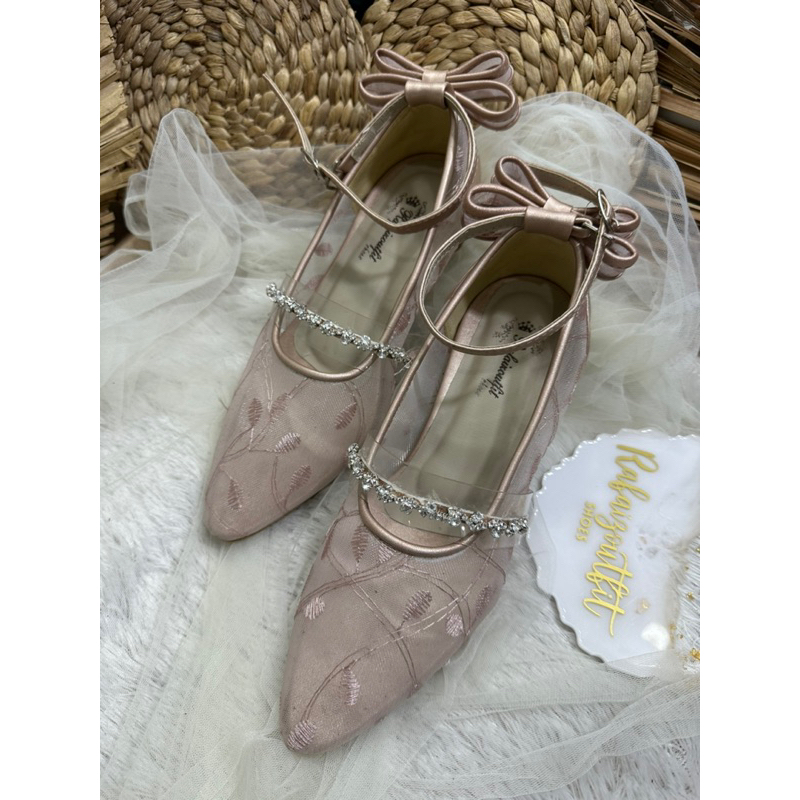 sepatu pesta wanita vilia rosegold 3cm kaca