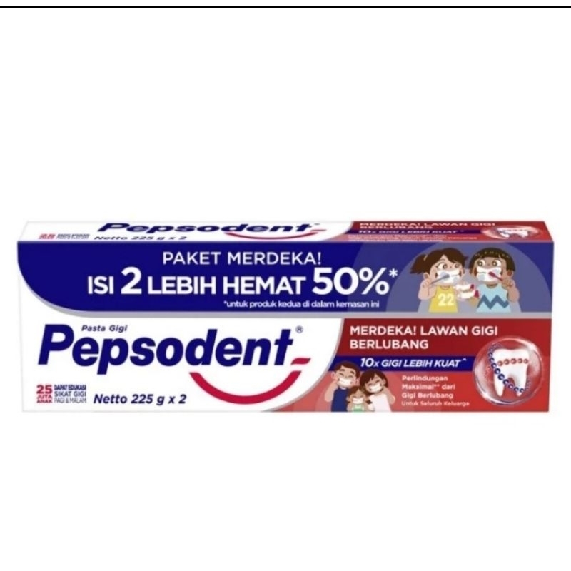 Pepsodent Pencegah Gigi Berlubang 225 gr x 2 , Pepsodent banded isi 2 pack 225 gram , Pasta Gigi Pepsodent 225gr Twin pack