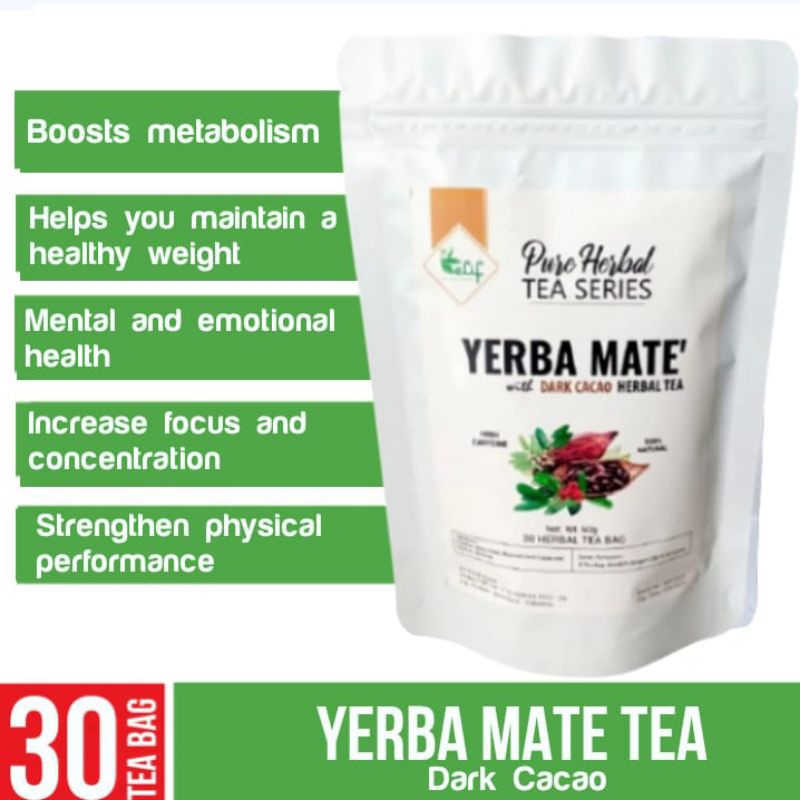 

ELIF TEA Yerba Mate Dark Cacao Tea : High Caffeine Boost Energy (30 Tea Bag)
