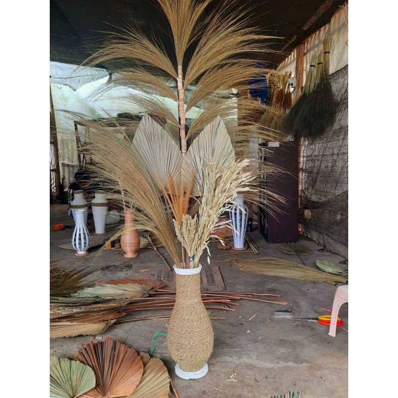 paket hemat bunga kering dan pot t40cm/bunga sudut ruang tamu/ bunga kering aesthetick/ bunga kering