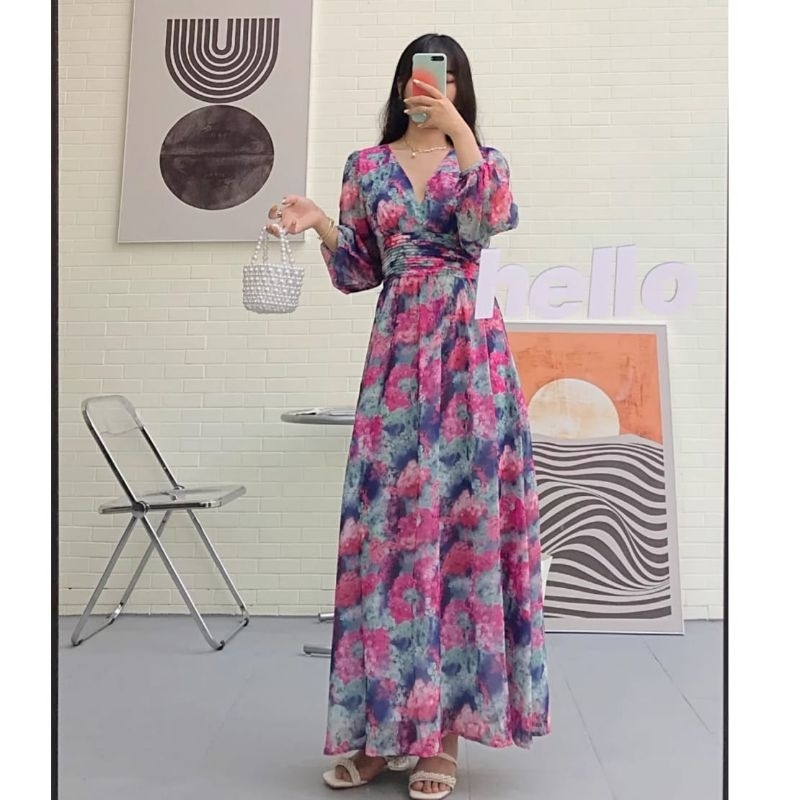 97790 Fashion baju autfit maxi dress dres gaya ala ala korea terbaru anggun cantik modis manis ringa