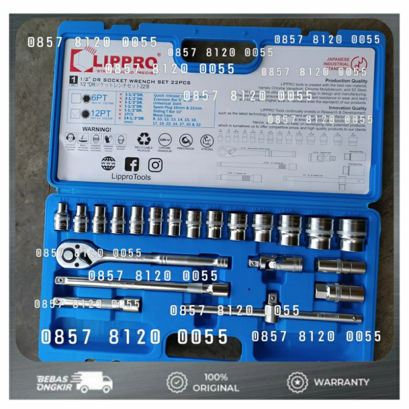 Kunci Shock Set 8 - 32 mm LIPPRO 24 pcs Heavy Duty (6 PT)