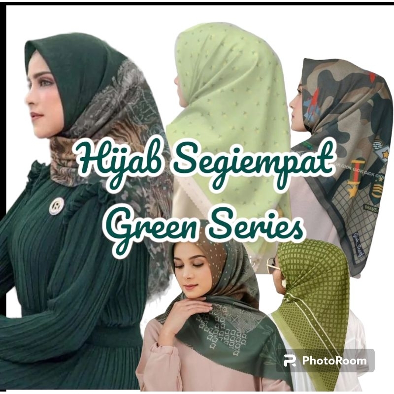 [READYYY] Hijab Segiempat Motif Seri Warna Hijau/Army/Botol/Olive