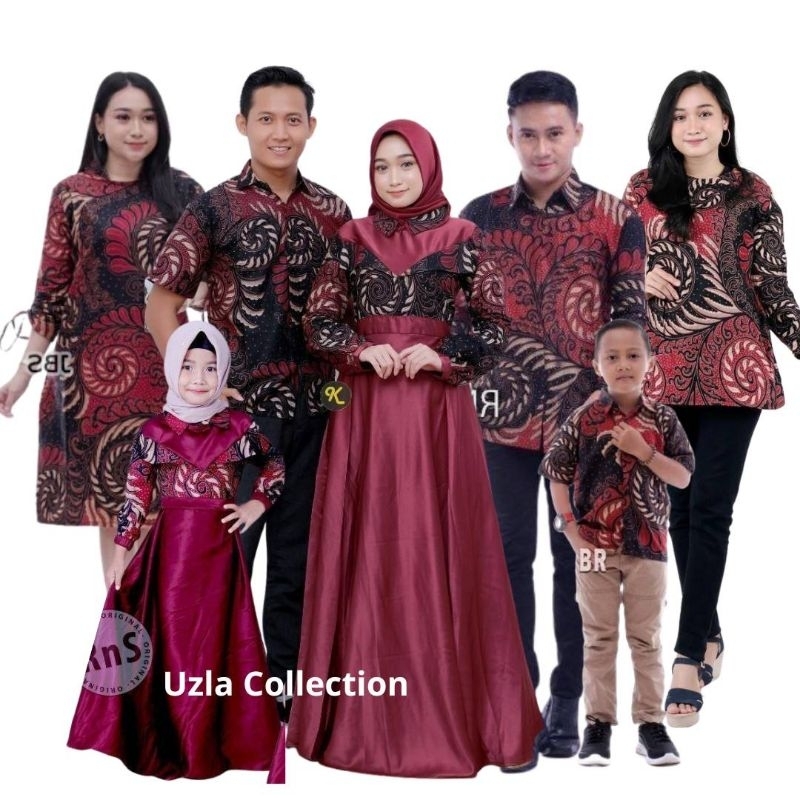 [FREE HIJAB] Batik couple keluarga modern terbaru set couple keluarga velvet merah