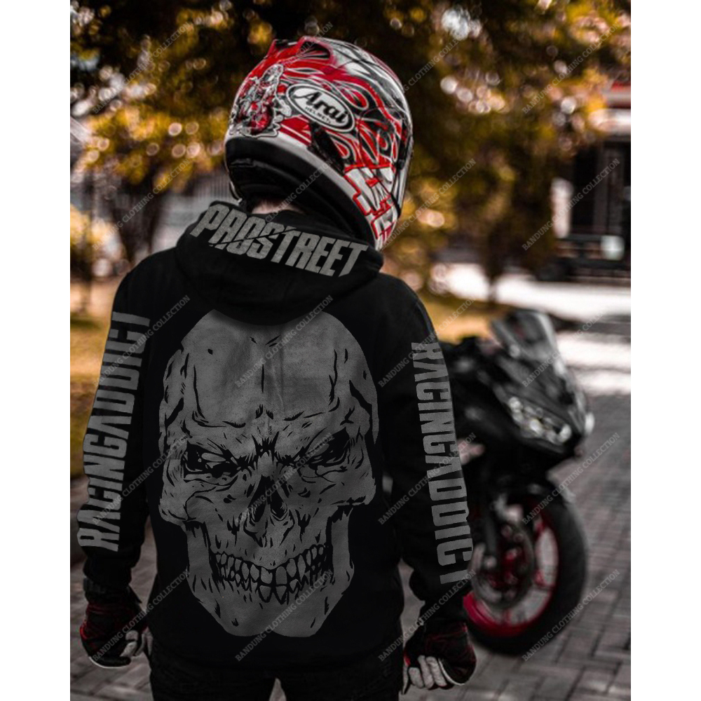 Sweater Hoodie Pria Prostreet Premium Distro / Sweater Hoodie Prostreet Black Skull White Edition