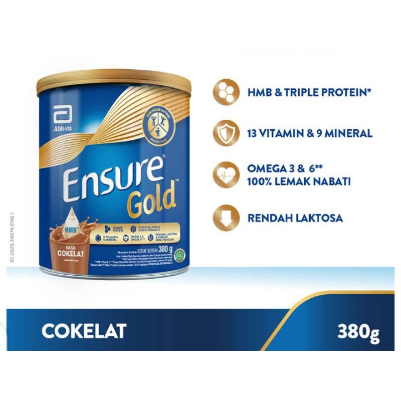 

ENSURE Gold Coklat Susu Rendah Laktosa 380g / Ensure Cokelat 380 g