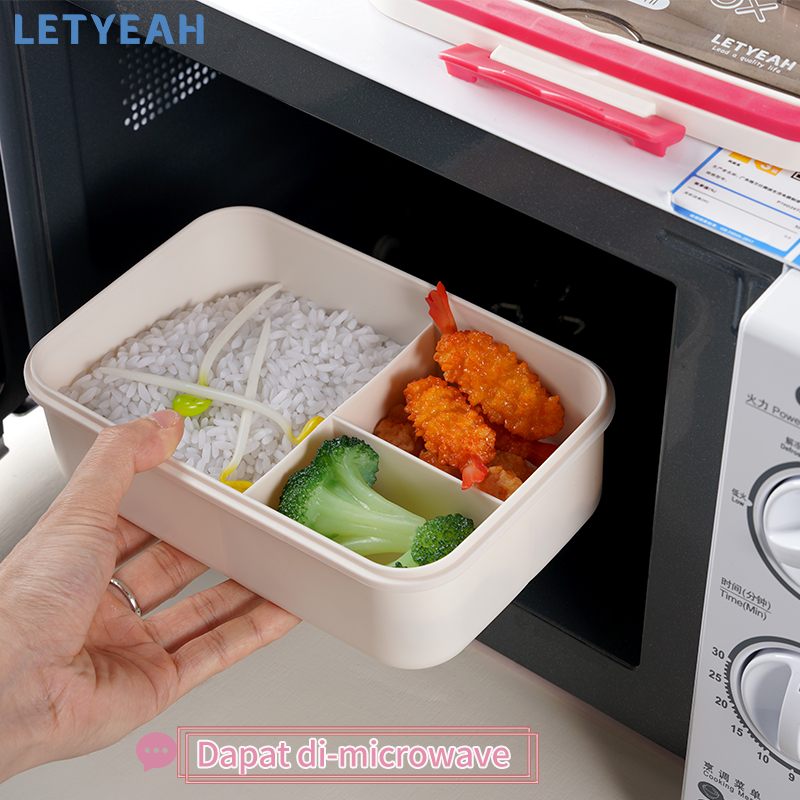 letyeah 1000ml Lunch box tempat bekal makan /kotak makan anti tumpah/Free sendok garpu