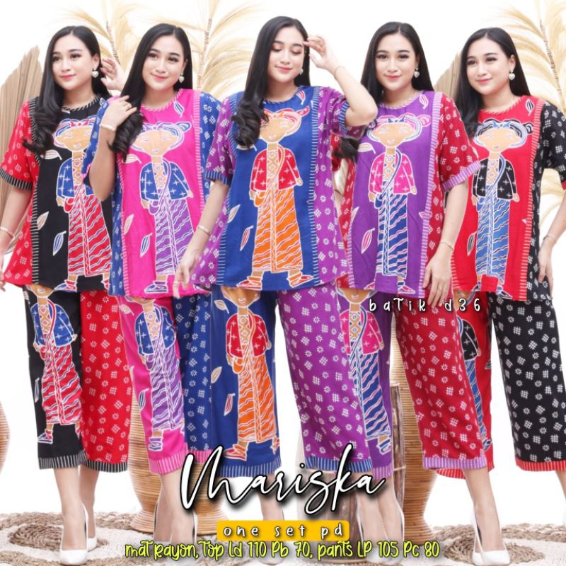 Setelan wanita motif corak truntum Si mbokk Mariska 7/8 modern Classic bahan halus