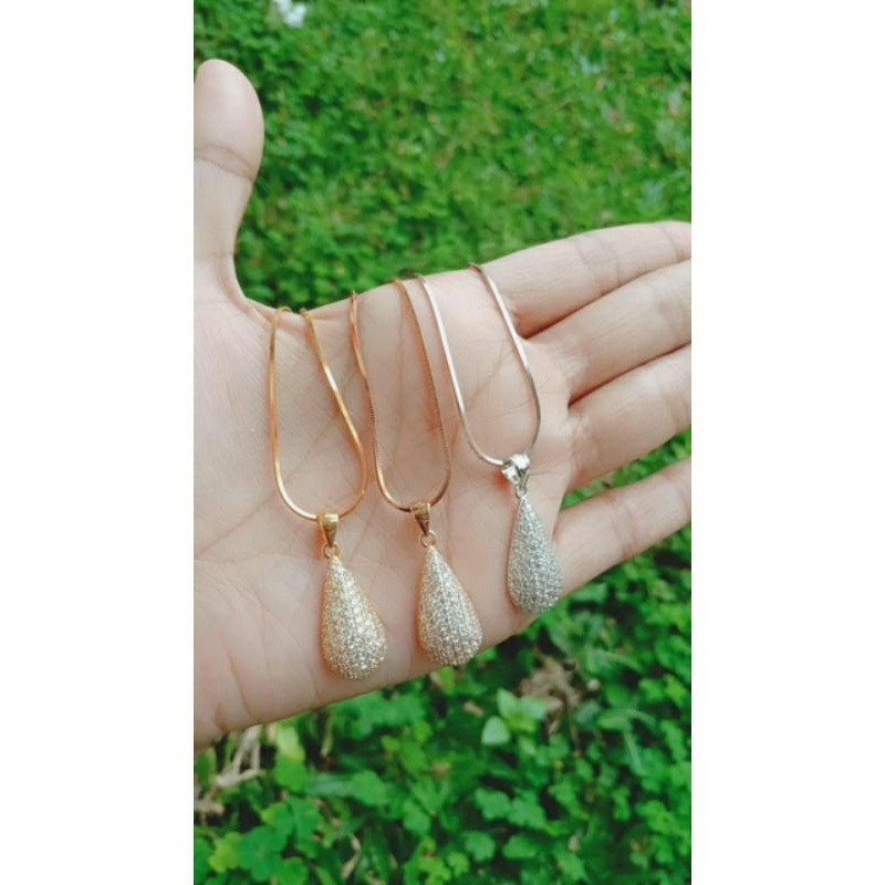 kalung rantai kasandra kotak+liontin tears mp/perak asli silver 925 lapis emas/perhiasan fashion wanita terbaru