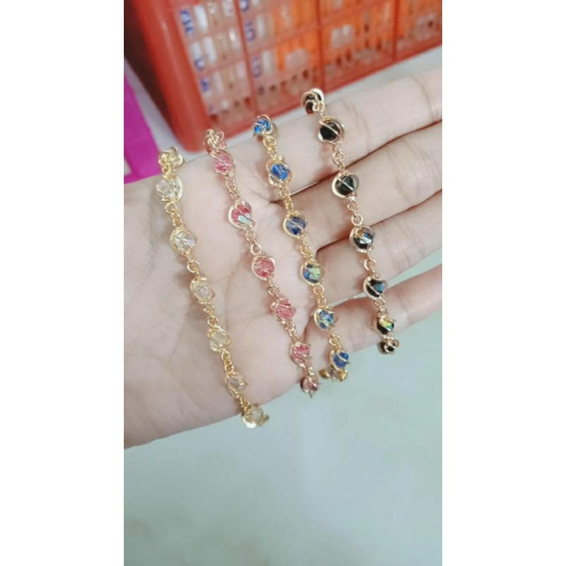 gelang tangan rantai kristal+1bel+1love ukir/perak asli silver 925 lapis emas/perhiasan fashion terbaru