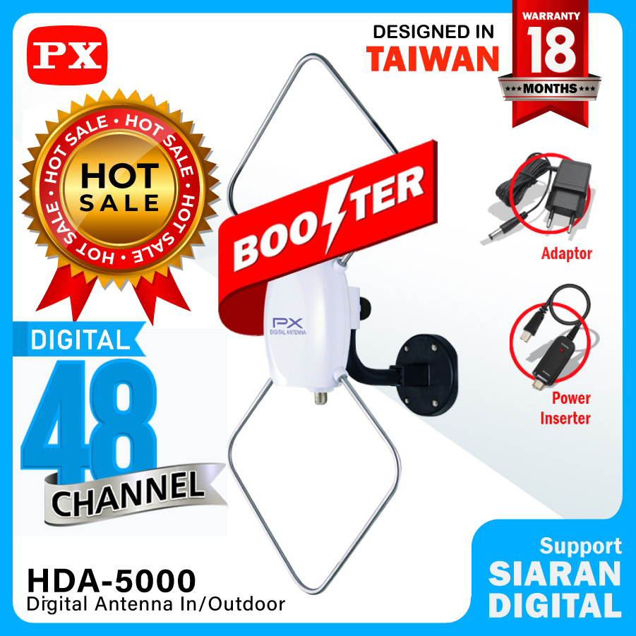 Antena TV Digital Analog + 12 Meter Booster Indoor Outdoor PX HDA-5000
