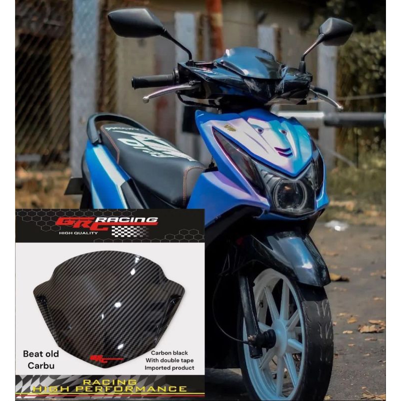 Visor variasi universal bahan akrilik pnp honda beat karbu beat fi lama beat new esp warna carbon free doubel tape lem 3m