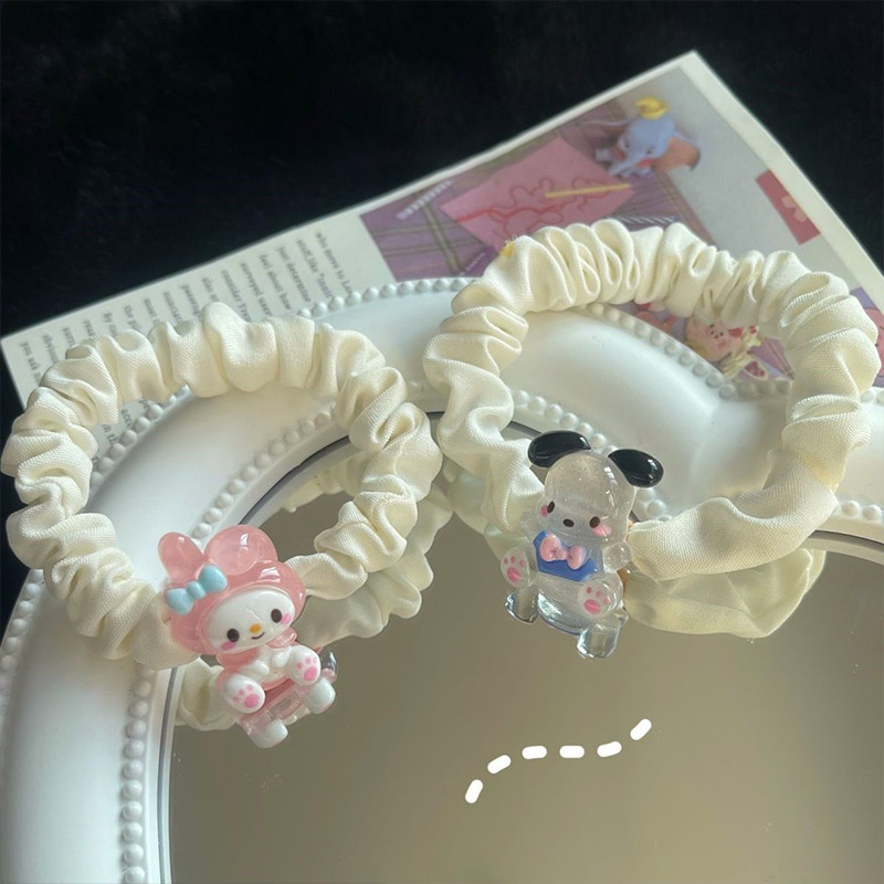 Ikat rambut sanrio Tali rambut Satin Kartun rambut Cinnamoroll Dog Lipit Cincin Rambut Gadis Manis Lucu Karet Gelang