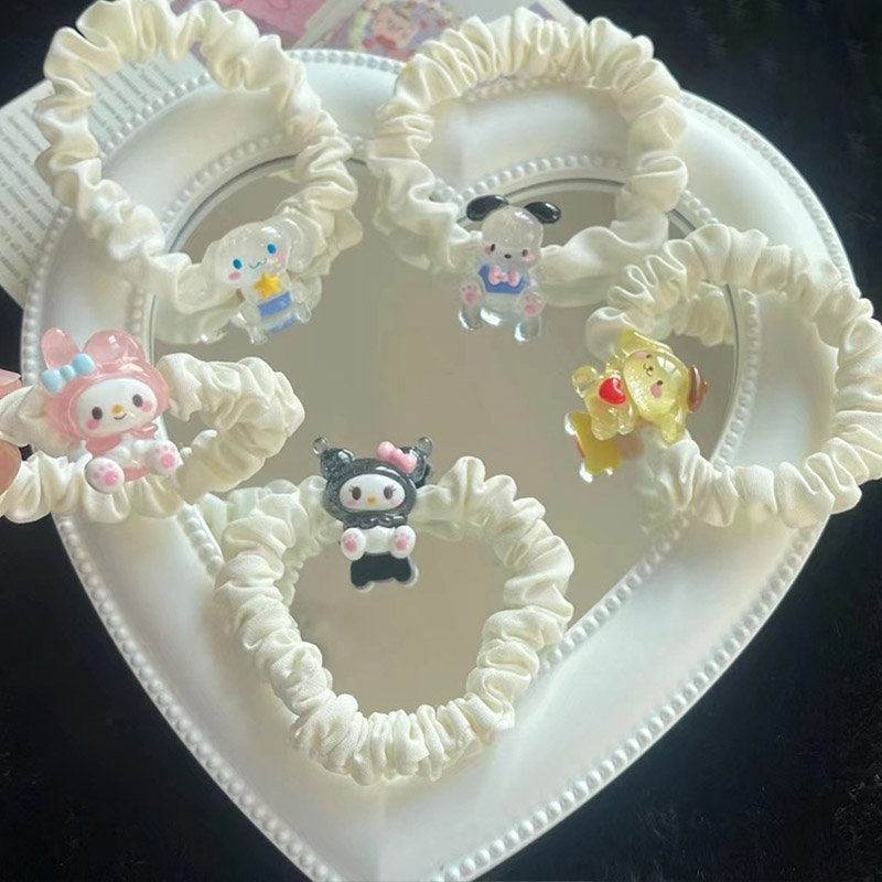 Ikat rambut sanrio Tali rambut Satin Kartun rambut Cinnamoroll Dog Lipit Cincin Rambut Gadis Manis Lucu Karet Gelang