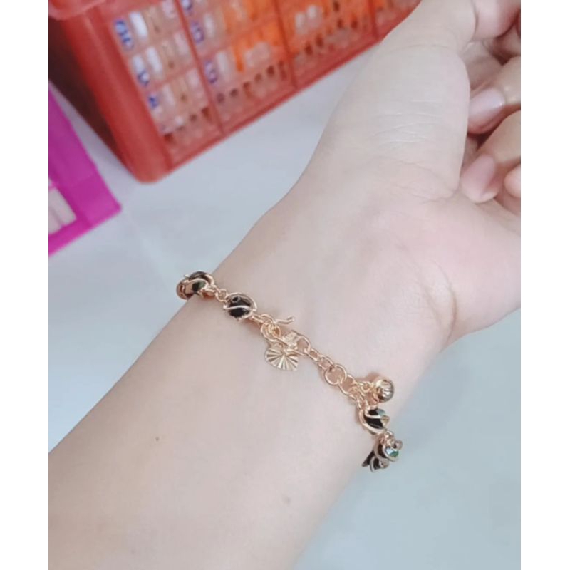 gelang tangan rantai kristal sangkar +1 love ukur + 1 bel / gelang peram asli silver 925 lapis emas/ gelang fashion terbaru