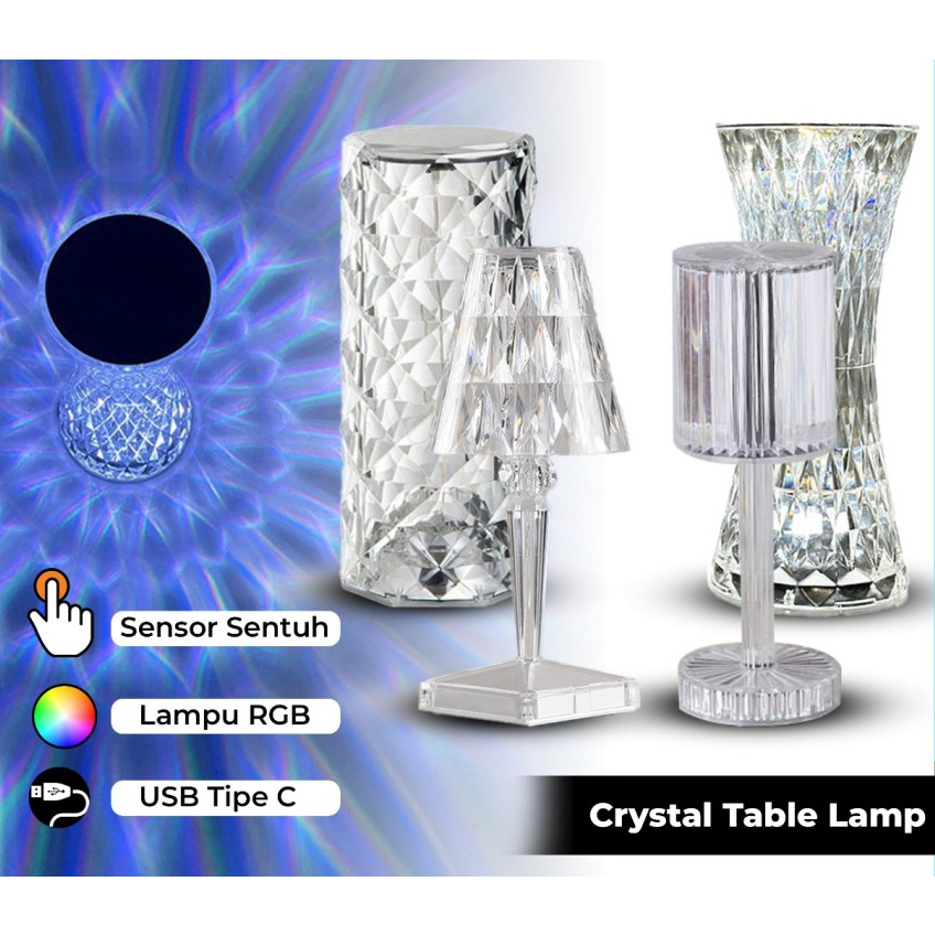 Lampu Meja LED Crystal Diamond Table Lamp RGB Colour Light 0899