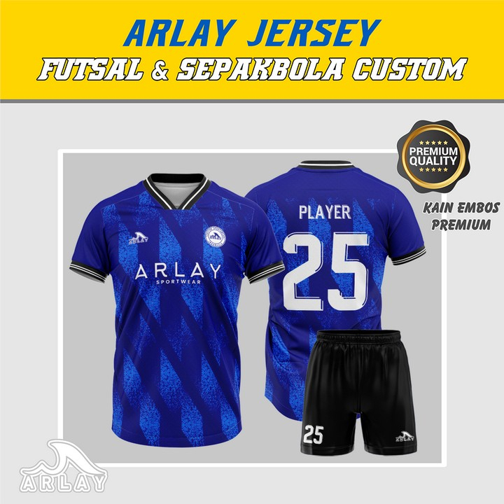 JERSEY FUTSAL ARLAY PREMIUM CUSTOM - BAJU SEPAKBOLA BADMINTON PRINTING DESAIN KEREN WARNA BIRU TUA M