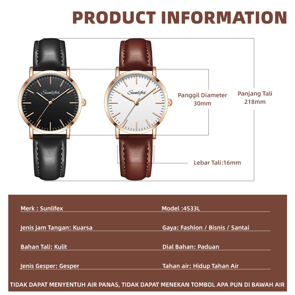 SUNLIFEX Jam Tangan Wanita Original Kecil Anti Tahan Air Kulit Branded Analog Women Watch (Kirim Kartu Garansi + Kotak)